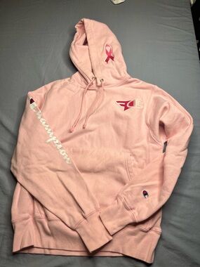 Champion Pink Hoodie with Ribbon and Script Logo